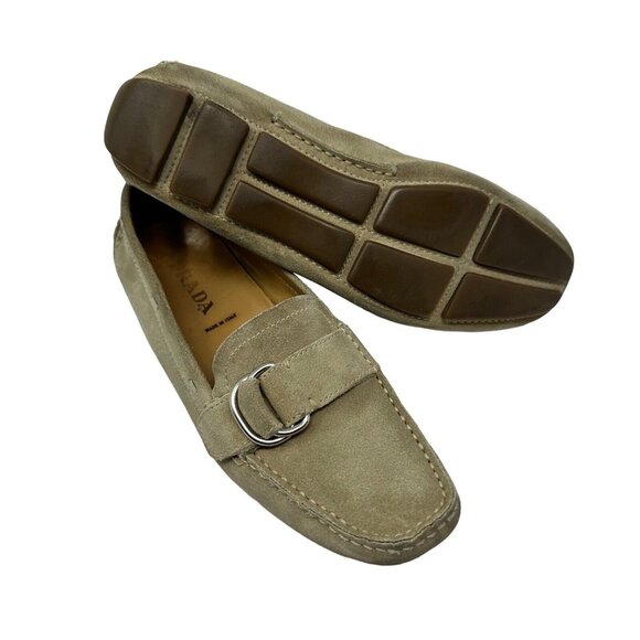 PRADA Driving Loafer MOCCASIN BEIGE SUEDE Womens 36.5 RUBBER SOLE 1D 3711 - Picture 2 of 11